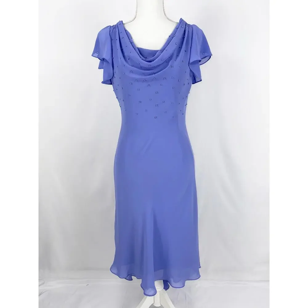 S.L. Fashions Vintage 90s Whimsy Drape Ruffle Slip Dress Women's  8 Blue - Picture 2 of 16